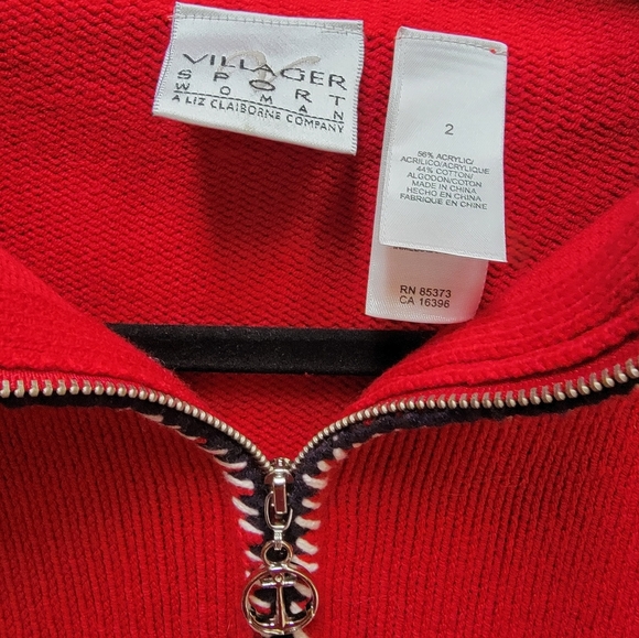 Village Sport Red Nautical America Women's 1/4 Zip Knit Sweater Size 2/Large NWT - Picture 3 of 4